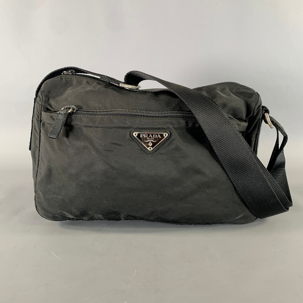 PRADA Black Silver Logo Nylon Shoulder Bag Bags